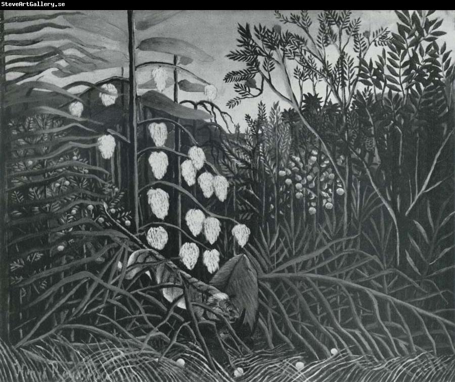 Henri Rousseau In a Tropical Forest.Struggle between the Tiger and the bull